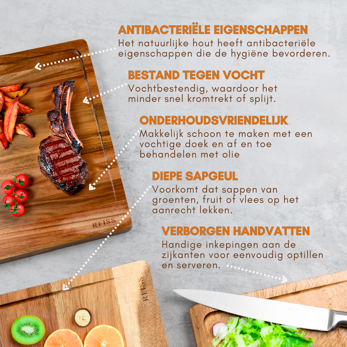 Acacia Wood Cutting Board Set – 3 Sizes | Eco-Friendly & Stylish | RFISS